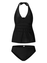 Women's Swimwear Tankini Swim Dress Bathing Suits 2 Piece Normal Swimsuit Halter Open Back Solid Color Black Halter Plunge Bathing Suits Sports Vacation Beach Wear